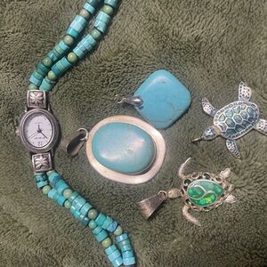 Turquoise Jewelry Set with Watch and Pendants